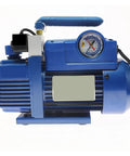 Heavy Duty 180 Watt Rotary Vane Vacuum Pump For Cranking Out Fast AC Recharges side view with gauge and handle.