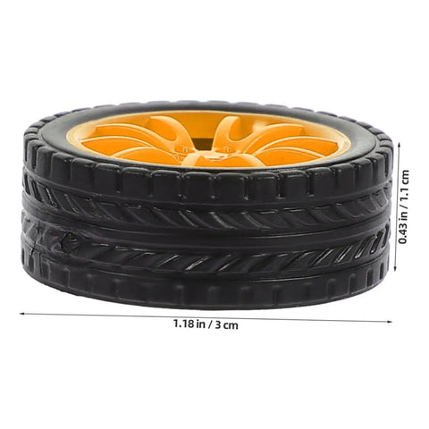 Orange and black rubber wheel from 10 Pcs DIY Car Wheels For Kids Toy Replacement Small Rubber Tires With 0.08 In Axle Hole For Model Cars