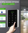 Rock Solid Stand Alone Door Access Control Keypad With 125 Khz Proximity Reader and Password Code Combo showing access options and user interface.