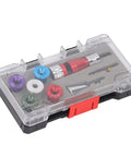 Fabater Premium Electric Wire Stripper For 6-14 Awg Solid Hard Cable with color-coded drill bit attachments in plastic case.