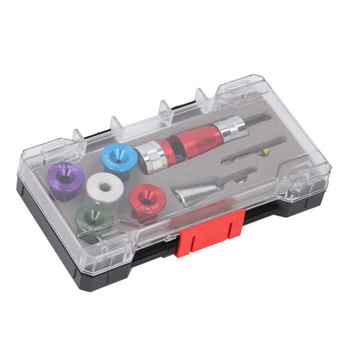 Fabater Premium Electric Wire Stripper For 6-14 Awg Solid Hard Cable with color-coded drill bit attachments in plastic case.