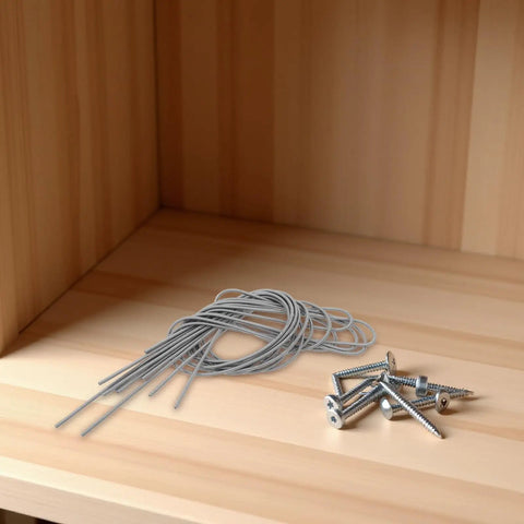 Five Pack Stainless Steel Extension Springs For Machinery And Linkage, 2.4 Mm Inner Diameter, Heavy Duty Industrial Grade, Ideal For Automation Feedback, DIY Repairs, And Quick Machine Adjustments, coiled springs and screws on wood shelf