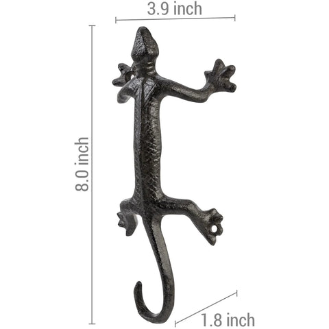 Gecko Shaped Door Pull Handles Set Of 2 In Rustic Dark Coffee Cast Iron Heavy Duty Commercial Grade Sliding Door Hardware, 8-inch size