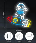 Dimmable Spaceman LED Neon Light With Transparent Backing Astronaut And Rockets Wall Art Space Room Decor For Teens And Kids Gift