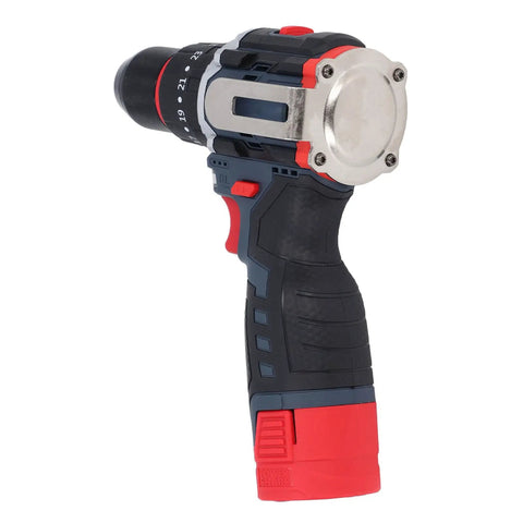 Heavy Duty 18V Cordless Brushless Drill Packs A Badass 80Nm Of Power For Rock Solid Wood And Metal Work On Every Home Project Or Pro Jobsite Ready To Bust Through Any Tough Task, side view with textured grip and rotating collar.