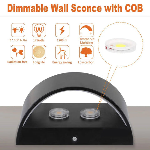 LED Wall Sconce Light Indoor Dimmable Modern 12W Hallway Wall Lighting for Living Room Bedroom Stairwell With Warm White Glow