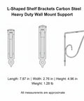 Heavy Duty Carbon Steel L-Shaped Shelf Brackets for Wall Mounts And Floating Shelves detailed dimensions diagram.