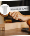 Solid Aluminum Woodworking Bench Dogs And Three Pack Workshop Table Stoppers, compact bench dog clamp in use.