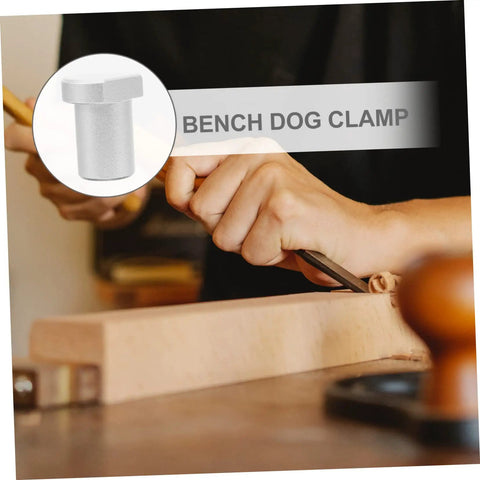 Solid Aluminum Woodworking Bench Dogs And Three Pack Workshop Table Stoppers, compact bench dog clamp in use.