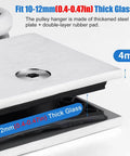 Close-up of sliding glass barn door hardware kit pulley hanger and rubber pad for 10-12mm thick glass