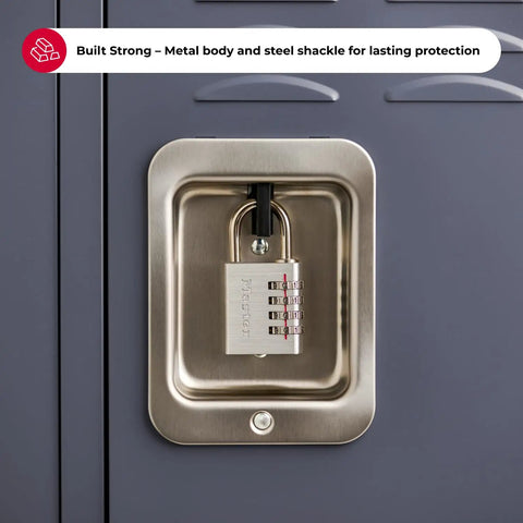 Set Your Own Combination Padlock 643D 1 Pack Indoor Locker and Cabinet Lock Silver Durable Steel Security attached to locker