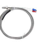 Heavy Duty K Type Screw Probe Thermocouple Temperature Sensor With Reinforced Shielded Cable For Zero Hassle Heat Tracking Up To 450C. Stainless steel probe with protective braided cable.