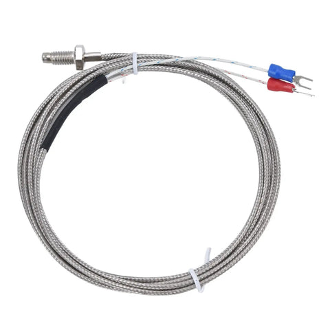 Heavy Duty K Type Screw Probe Thermocouple Temperature Sensor With Reinforced Shielded Cable For Zero Hassle Heat Tracking Up To 450C. Stainless steel probe with protective braided cable.