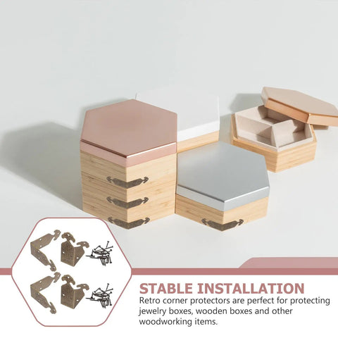 Brass Corner Protectors For Jewelry Boxes And Woodworking Projects Antique Style Box Corner Guards on hexagon boxes