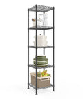 Slim 5 Tier Metal Wire Storage Shelf In Ink Black Ultra Space Saving Narrow Shelving Unit With Sturdy Powder Coated Steel Build For Bins Plants And Everyday Essentials, 11.8D x 11.8W x 47.6H