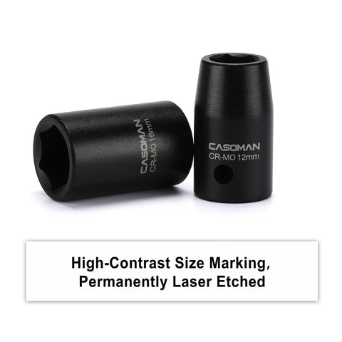 Half Inch Drive Impact Socket Set Metric Shallow 10mm To 36mm With Cr-Mo Alloy Steel Radius Corner Design For High Torque Impact Tools