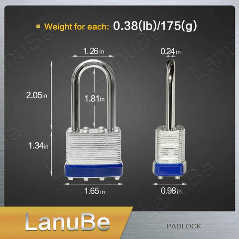 Laminated Padlock Set 1 9 16 Inch Wide Body With Long Shackle, 24 Pack Keyed Alike, Blue Plastic Hoop, Includes 48 Keys