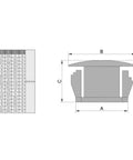 Technical diagram of white three quarters inch plastic hole plugs flush round snap covers for cabinets and furniture