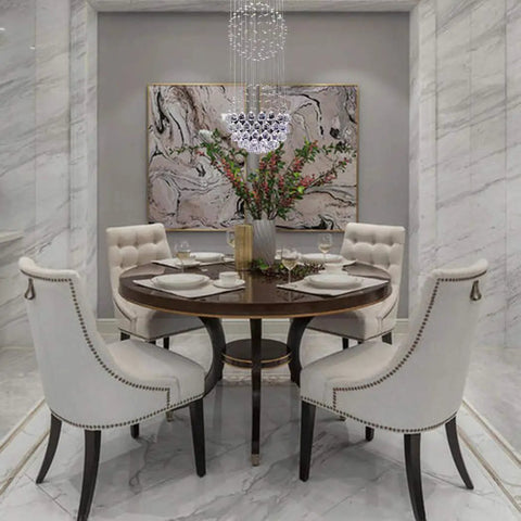 Dining room with Totally Modern Fandelier Crystal Chandelier With White Finish And K9 Crystal Balls overhead