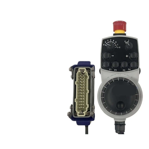 Pro Grade Hand Wheel HBA-098110 114249 For CNC Machines, featuring a metal rim and ergonomic design, shown with connector