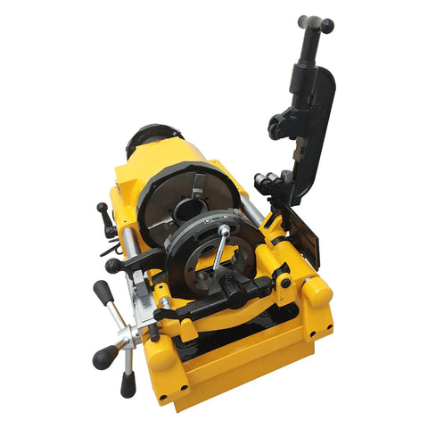 Heavy Duty 220V Electric Pipe Threader And Cutter With Trade Grade NPT BSPT Dies Half To Three Inch Metal Tubing Rock Solid Multifunction Threading Reamer 750W Shop Staple showing top view with controls and cutting die.