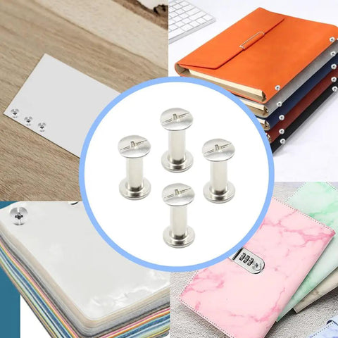 Pro Level Chicago Screws M5x15mm 100 Pack Heavy Duty Bookbinding Rivets Nickel Silver in DIY leather projects and albums.