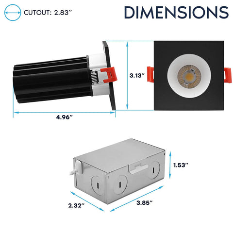 Top Tier Two Inch Led Recessed Canless Downlights Featuring Deep Regressed Glare Blocking And Interchangeable White Round Or Black Square Trims To Totally Elevate Your Home Game 5Cct Dimmable 12 Pack dimensions 2.83 inch cutout size