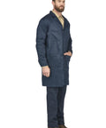 Flame Resistant Medical Lab Coat With Concealed Snap Front Adjustable Hem Snap Closure And Four Pockets For Tools Navy Color X Large US Size