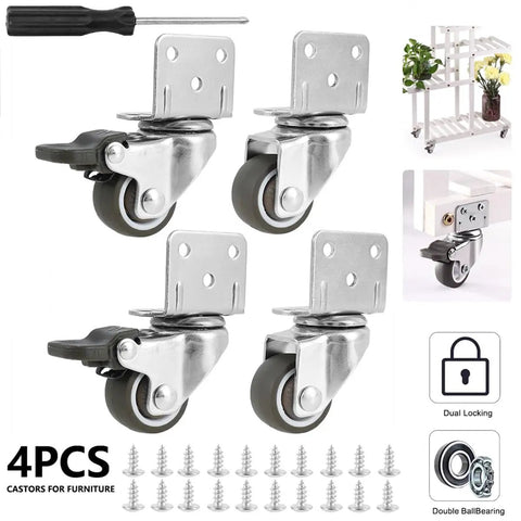 Heavy Duty Furniture Castors Set Four Pack With L Shaped Soft Rubber Wheels For Tables Carts And Benches Quiet Swivel Plate