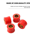 Built Tough Four Piece Rear Shock Absorbing Suspension Bushings Kit 10mm Rubber Vibration Dampeners In Fiery Red shown from above.