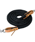 Poly Roper Rein For Horse With Water Loops And Leather Laces And Nickel Plated Scissor Snaps Ride Ready Soft Break In Feel Eight Feet Long Three