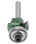 Jiawu 4-Tooth Woodworking Router Bit Trimmer For Perfect Edge Banding Finish With Tungsten Steel Blades And R2 Radius, 1/4 Inch Shank showing detailed cutter design.