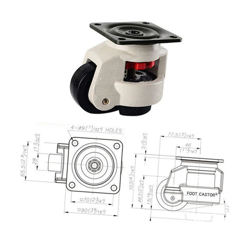 4 Pack Heavy Duty Swivel Leveling Casters GD-80F 500kg Load Capacity For Workbenches Utility Carts And Equipment Industrial Plate Caster Wheels For Easy Mobility, with dimension drawing