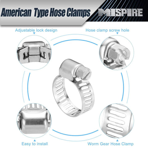 Stainless steel hose clamps set, 6–12 mm (1/4–1/2 in), 25 pcs, adjustable worm-gear clamps for plumbing
