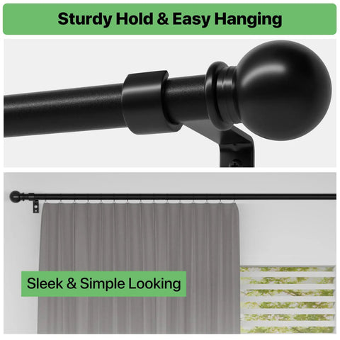 Adjustable Curtain Rod Set 28 To 48 Inch Five Eighth Inch Matte Black With Brackets Splicing Metal Drapery Rod Display