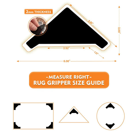 Rug gripper size guide for 16 Pack Anti Slip Rug Pads Dual Sided Washable And Reusable Non Slip Carpet Corner Holders
