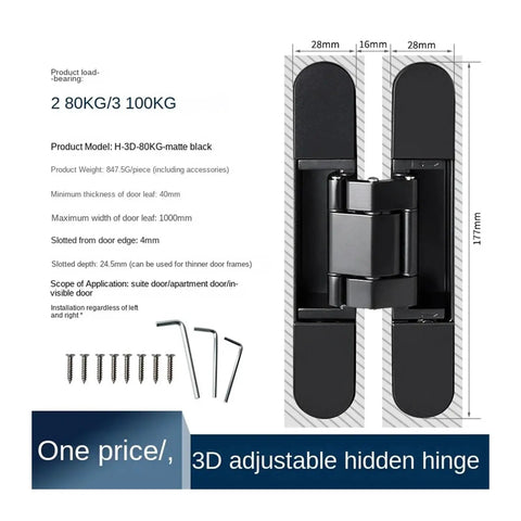 Invisible Door Hinge 1 Piece Hidden Three Dimensional Adjustable Cross Wood Door Hinge for Exterior Outward Swing Ultra Stealthy