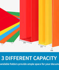 Bigtime Value 12 Pack Hanging File Folders Letter Size featuring adjustable tabs in red, yellow, and blue colors for organized sorting.