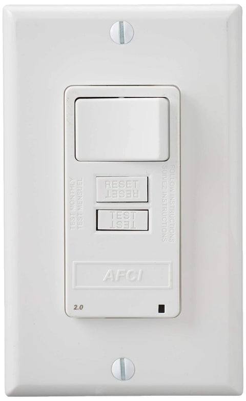 Arc Fault Switch Combo, 15 Amp AFCI With Self Test And LED Indicator, White AFSW1-W