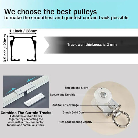 Heavy Duty Wall And Ceiling Mount Sliding Barn Door Track System Glides Like Butter For Bedroom Room Divider Setup Durable Aluminum Alloy Top Shelf Hardware Included, featuring durable pulleys and track connectors.