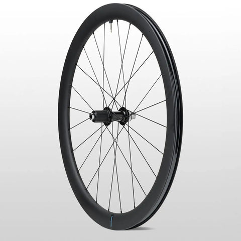 Side view of 105 WH RS710 C46 Carbon Road Wheel Tubeless Ready Black Rear 46mm Rim 21mm Internal Width 11 And 12 Speed Compatible