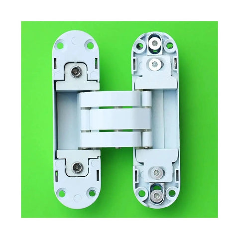 Adjustable Zinc Alloy Invisible Concealed Door Hinge for a sleek lowkey profile look, visible in flat open position on green background.