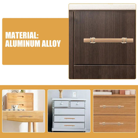 Solid Aluminum Cabinet Handles for Wardrobe and Drawer Two Pack Small Gold Pulls on wooden drawers