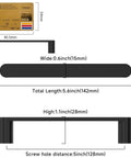 Dimensions of 10 Pack Matte Black 5 Inch Hole Center Kitchen Cabinet Pulls ZH0005MB with sleek profile design.
