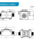 IP65 Waterproof Inline Power Switch 125 To 250V 30A 4 Pin 2 Position On Off Outdoor Toggle Rocker Button For DIY Rigs With UL TUV CE Certificates Dual Entry Exit Line size drawing