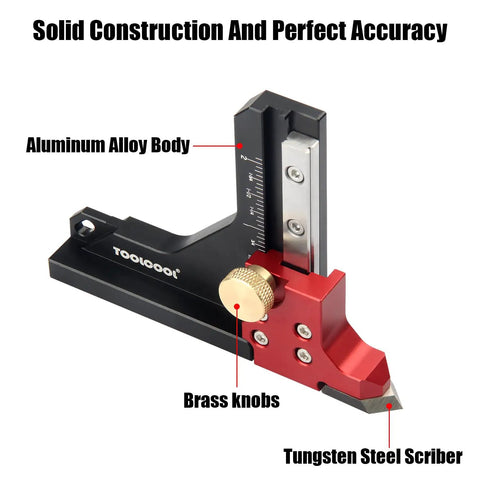 Table Saw Height Gauge And Router Depth Gauge Set With Scriber Marking Tool For Quick Pro Level Blade And Bit Settings, Imperial Measurements, Easy Layout Transfer featuring aluminum alloy body, brass knobs, and tungsten steel scriber