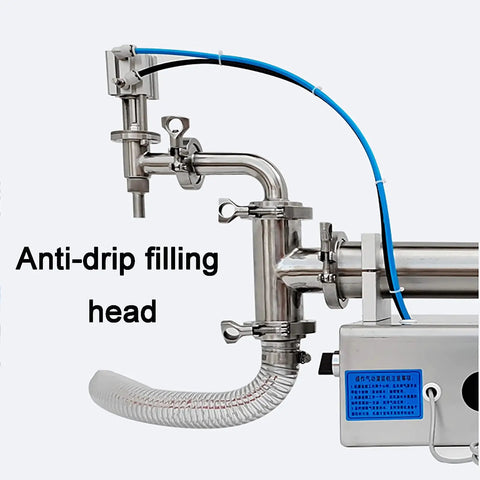 Heavy Duty Pneumatic Liquid Filling Machine Single Head Automatic Bottle Filler Hella Precise Anti-drip filling head detail.