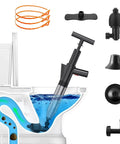High Pressure Toilet Plunger For Clogs With Real Time Barometer And Stainless Steel Drain Blaster Includes Four Interchangeable Heads
