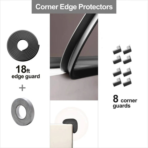 Image showing Kid Safe Edge And Corner Guard For Baby Proofing Furniture 18ft Of Edge Guards And Eight Corner Cushions Black High Density Foam.