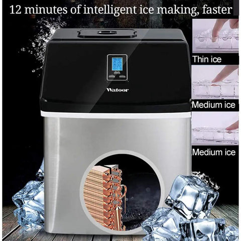 No Drama Portable Automatic Countertop Ice Maker Churning Fifty Five Pounds Of Snappy Cubes Daily with sleek stainless shell.